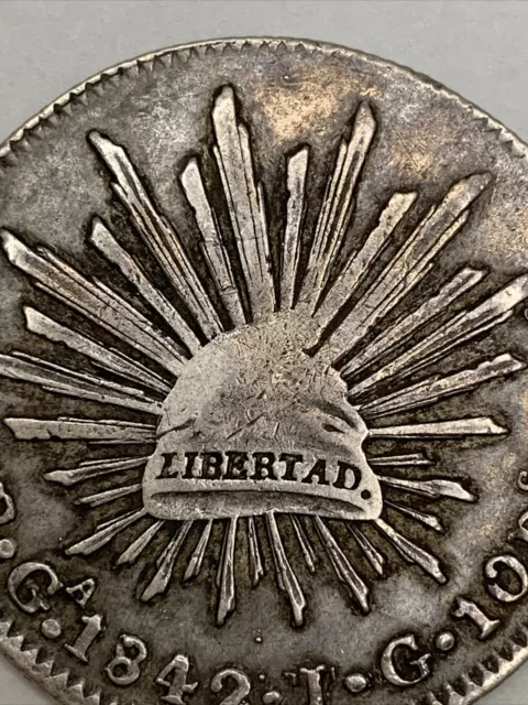 1842 Mexico 8R Reales GA JG Error 90.27% Silver 903 KM# 377.6 Eagle Coin 3