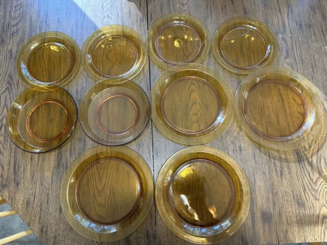 Vintage Vereco France Amber Glass Plates Bowls Lot Of 10