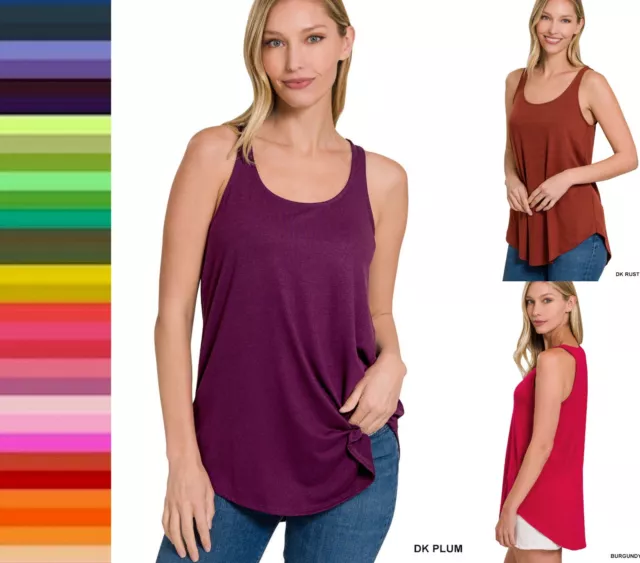 Women Sleeveless Scoop Neck Tank Top Loose Fit Soft Knit Flowy Tunic Long Blouse