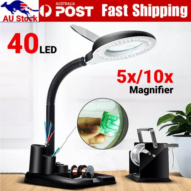 Magnifying Crafts Glass Desk Read Lamp & 5X / 10X Magnifier With 40 LED Lighting