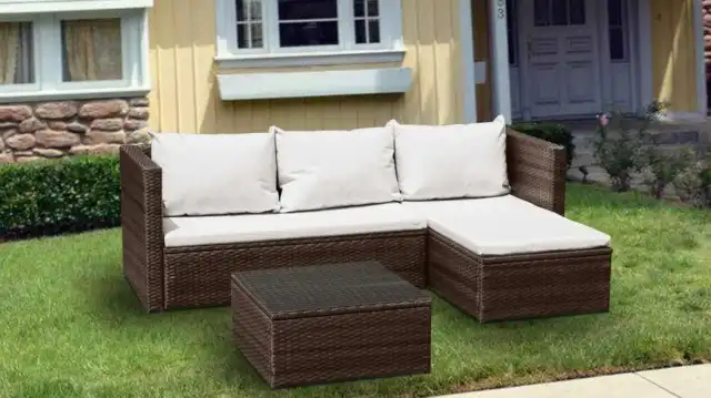Rattan Garden Furniture Set: L-Shape Outdoor Patio Lounger, 4-Seater Corner Sofa