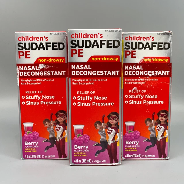 CHILDRENS SUDAFED PE Nasal Decongestant NonDrowsy BERRY Flavor 4oz x