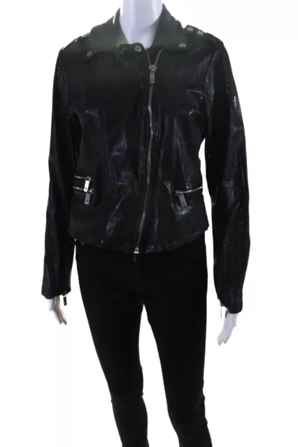Mauritius Womens Leather Perforated Biker Jacket Black Size S 2