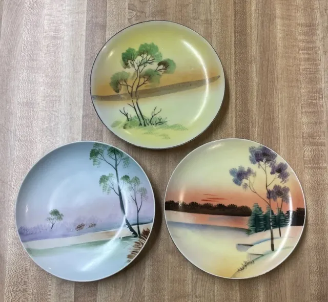 Vintage Made in Japan Plates 4”, Hand Painted Set Of 3, Meito