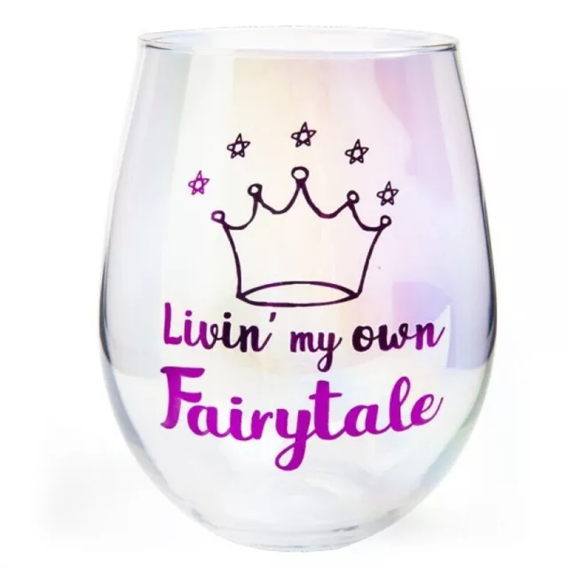 Stemless Wine Glass Livin My Own Fairytale Purple Crown Tallulah Hand Blown