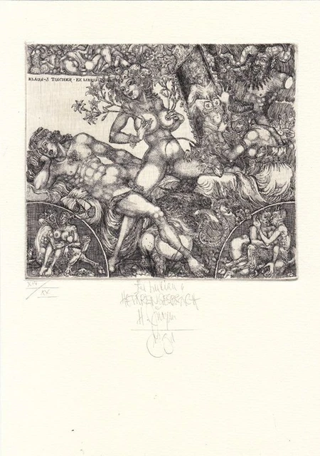 Exlibris Bookplate Radierung Harry Jürgens 1949 Herrengespräch