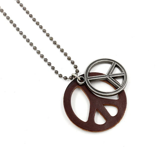 2 Stück Retro Peace Charm Halskette Peace Sign Anhänger Schmuck Mode Pullover 7