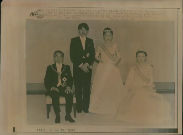 Emperor Akihito and Empress Michiko pose with n... - Vintage Photograph 1204812