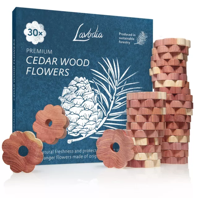 Cedar Wood Closet Freshener for Clothes Hangers: 30 Cedar Wood Flowers for Wa...