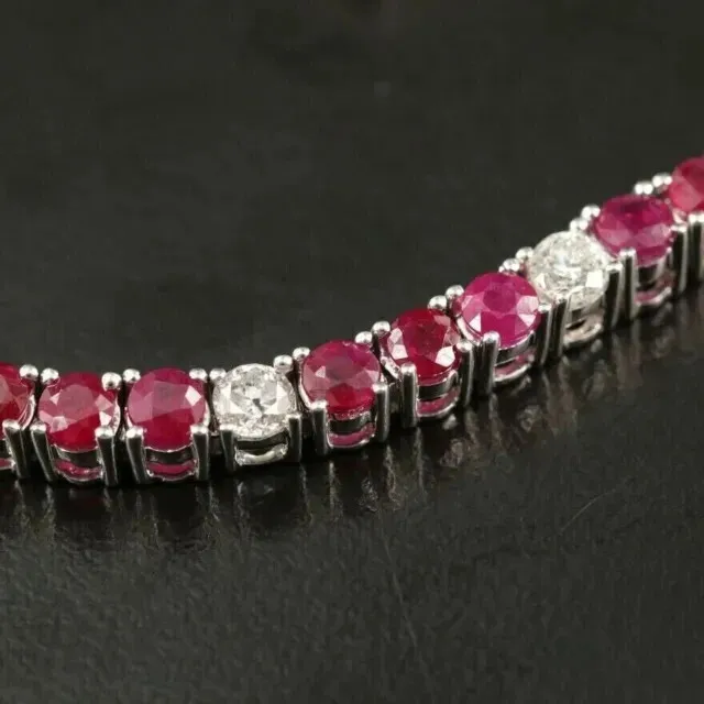 5.0Ct Coupe Ronde Lab-Created Rubis Rouge Tennis Bracelet Femme 14K or Blanc