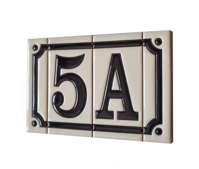 11cm x 5.5cm French Hand-painted Ceramic White Number Tiles & Metal Frames