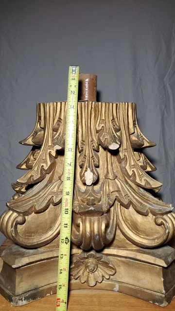 Antique Decorative Architectural Salvage Carved Oak Column Capital 7