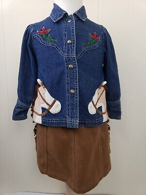 Le Top Western Jacket Set Girls 4T  Fringed Skirt Cowgirl Faux Suede Horses