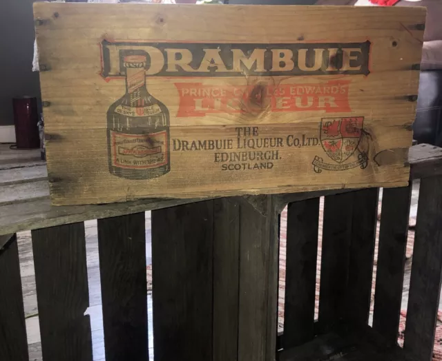 Vintage Primitive Weathered Wooden Drambuie Liqueur Shipping Crate Box