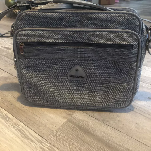 Vtg Samsonite Profile Grey Tweed Carry On Zipper Messenger Bag