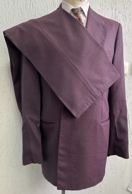 Men’s 1970s Bespoke DB Burgundy Suit Disco Flared Style European 40 Medium