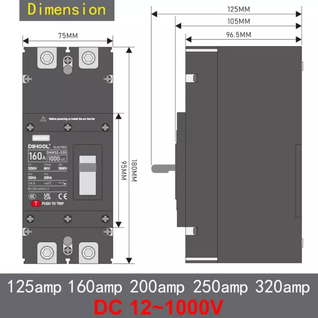 Molded Case Circuit Breaker DC1000V/1500V Solar/Car Battery/Inverter Protector 3