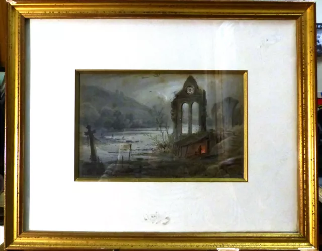 Francois Alexandre Pernot, Paysage lunaire aux ruines gothiques, (1873 ?), lavis