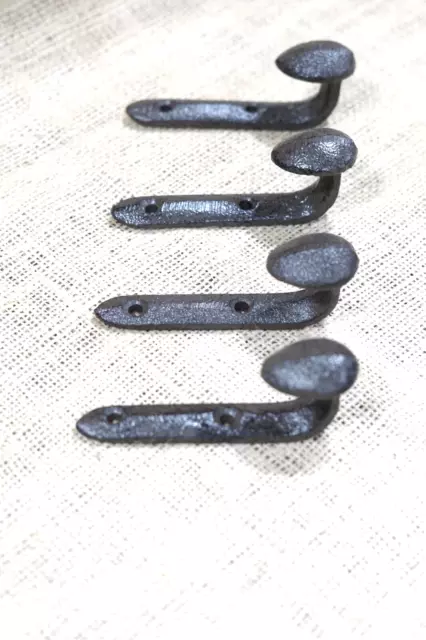 4 Rustic Coat Hooks Cast Iron Wall Mount Hat Hook Towel Railroad Spikes Bath