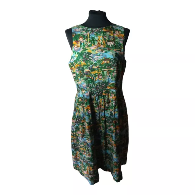 Cath Kidston Artist View Summer Cotton Sleeveless Midi Dress 50s Style UK 12