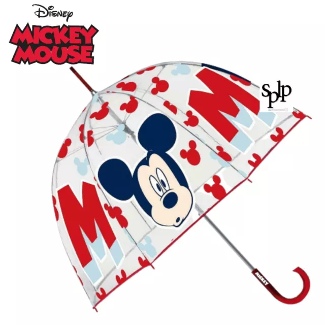 Mickey Disney Parapluie transparent enfant rouge 68 cm Ouverture manuelle NEUF