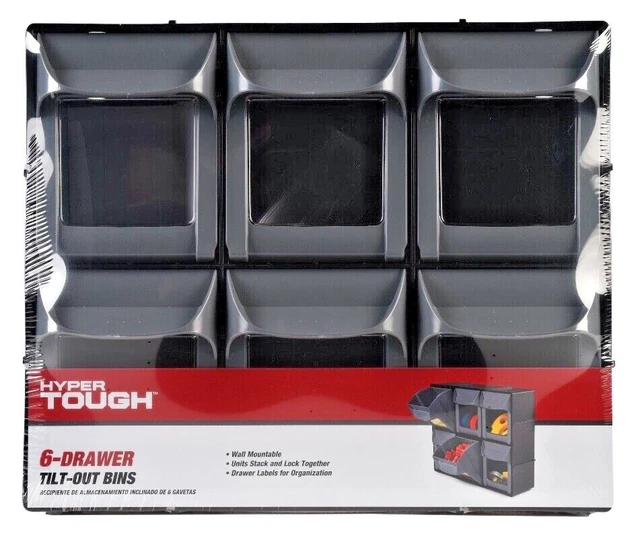 HYPER TOUGH 6 DRAWER TILT OUT BINS MOUNTABLE STACKABLE LOCK