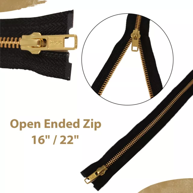 YKK Gold Brass Teeth Heavy Metal Open Ended Zip Separating Zipper DIY Jeans Coat