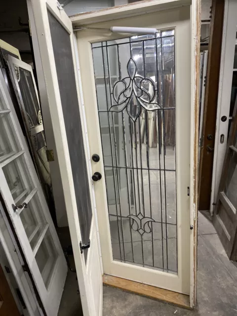 Leaded Glass Door In Frame With Doggie Door Screen 79x39.5
