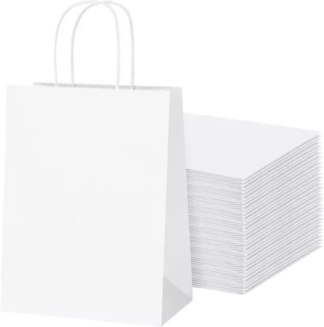100 Paper Shopping Bags White Kraft 10" x 5 x 13" Retail Merchandise Handles