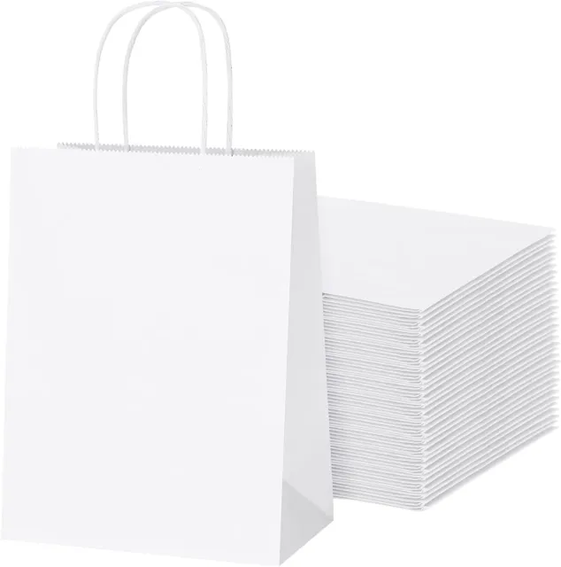 500 Paper Shopping Bags White Kraft 10" x 5 x 13" Retail Merchandise Handles