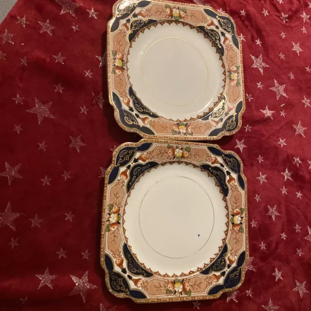 SALAD/BREAD SIDE PLATES, BURGESS WARE, SQUARE, 8.25 Inches Across, VINTAGE X 2