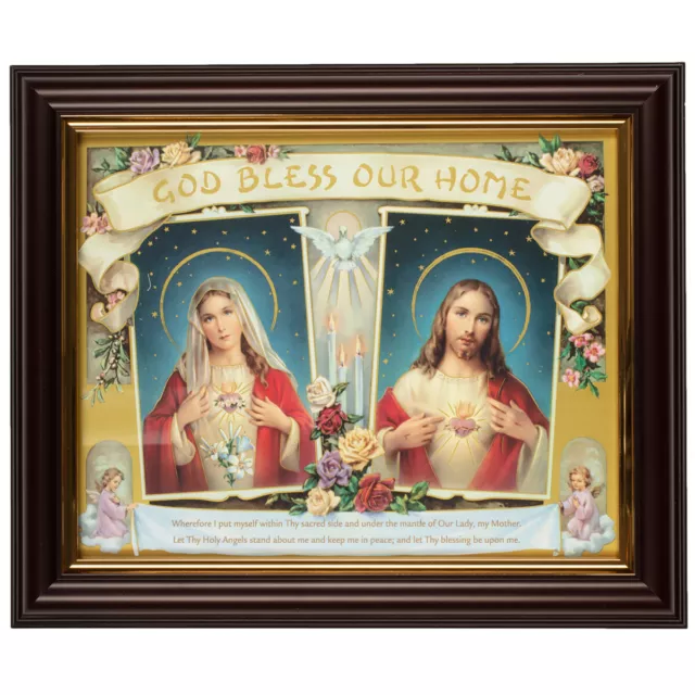 Double Heart Framed Picture Christian Sacred Heart of Jesus & Mother Mary