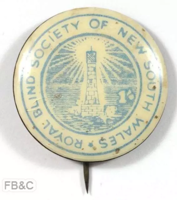 Vintage Royal Blind Society of NSW 1/- Pin Badge - Pale Blue