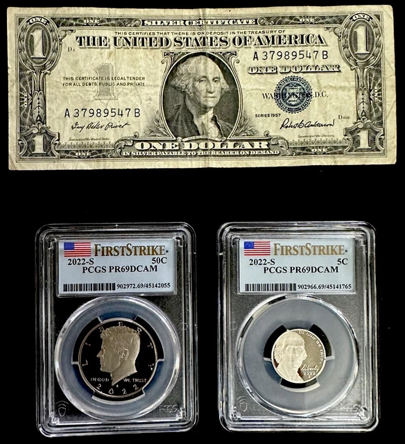 Lot Of 3 Paper Money & PCGS graded PR69DCAM  Coins Combo Lot #MC#08