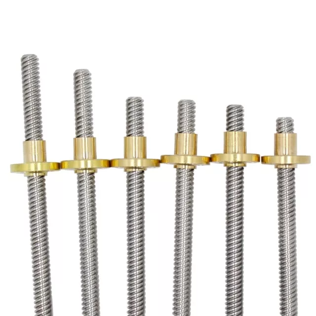T8x8mm Lead Screw Pitch 2 Lead 8 Stainless Rod Linear Rail Bar Shaft w Brass Nut