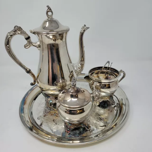 Great Vintage Gorham Newport Silver Plated 3pc. Tea or Coffee Set +Tray A1