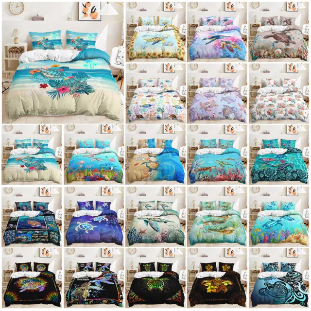 Ocean Sea World Sea Turtle Tropical Beach Sea Life Duvet Quilt Cover Bedding Set