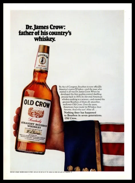 1970 Old Crow Kentucky Straight Bourbon Whiskey Dr. James Crow Vintage Print Ad