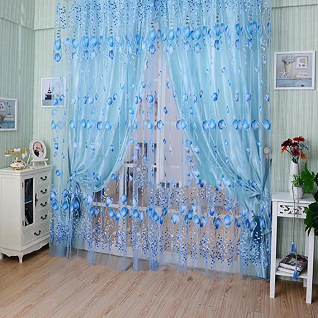 Floral Tulle Voile Door Window Curtain Drape Panel Sheer Scarf Valance Divider 2