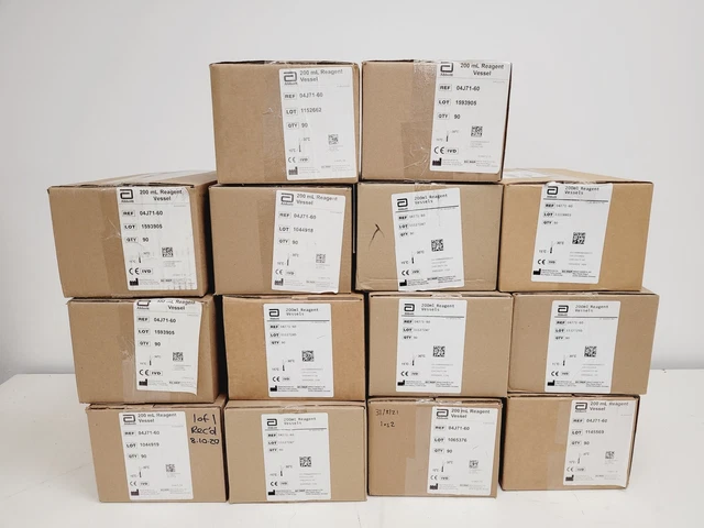 14 x Boxes of QTY 90 Abbott 200ml Reagent Vessels REF - 04J71-60
