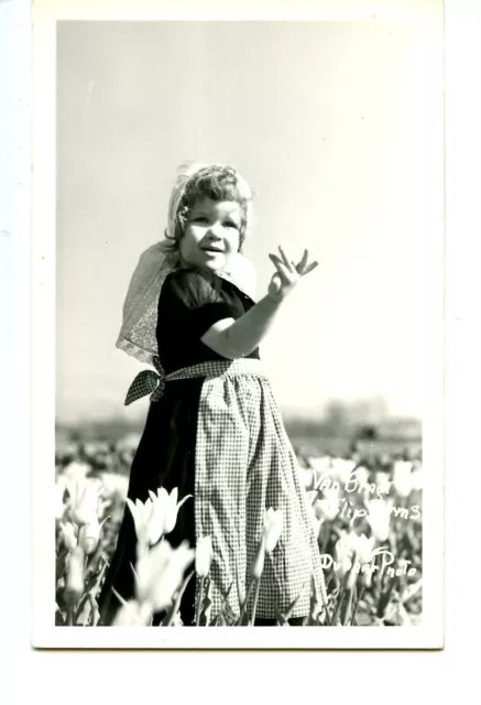 Dutch Girl-Van Braght Tulip Farm-Holland-Michigan-Vintage RPPC Photo Postcard