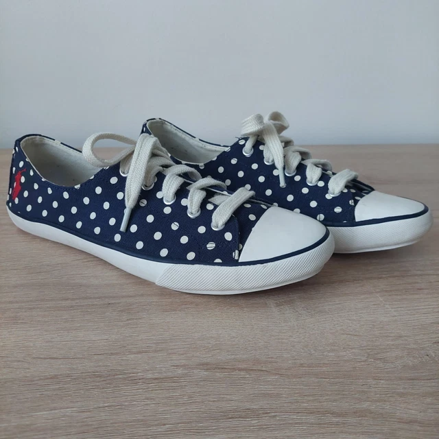 Polo Ralph Lauren Trainers Shoes Size 8.5B  Navy Blue White Polka Dot