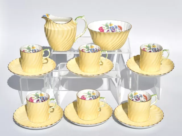 Vintage Set of 6 Aysnely 1545 Demitasse Cups & Saucer, Creamer & Sugar - Floral