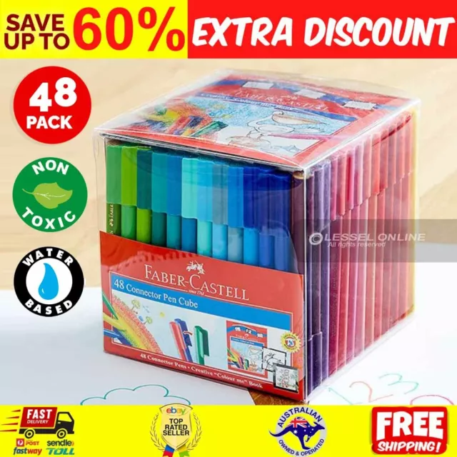 Faber Castell 48 Pack Texters Connector Pens Art Drawing Texta Colouring Kids AU