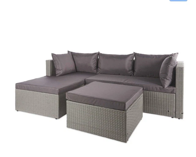 ALDI GARDENLINE RATTAN Corner Sofa & Stool Anthracite Grey Trusted