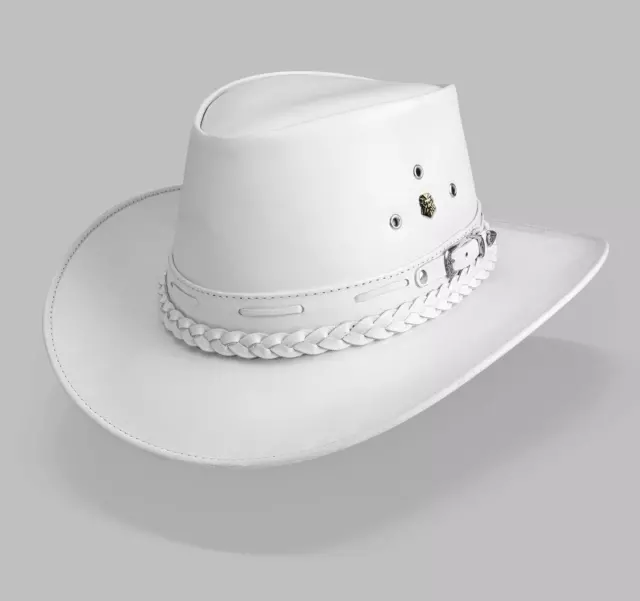 Sombrero de vaquero de novia blanco para mujer vaquera de cuero genuino...