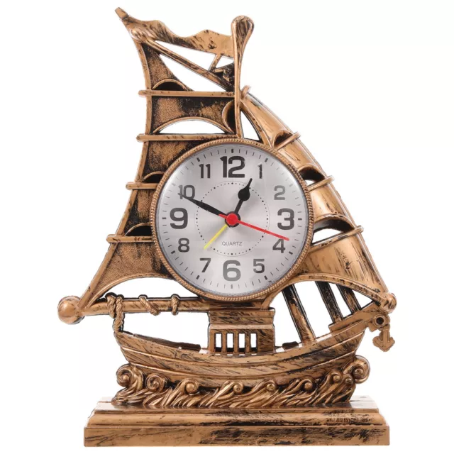 Vintage Flip Table Clock with Sailboat Sculpture & Alarm - Home/Office Decor-