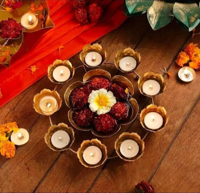 Urli Diya, Rangoli Urli Bowl, Golden Candle Holder, Pooja Diya Urli 12 x 12 x 3