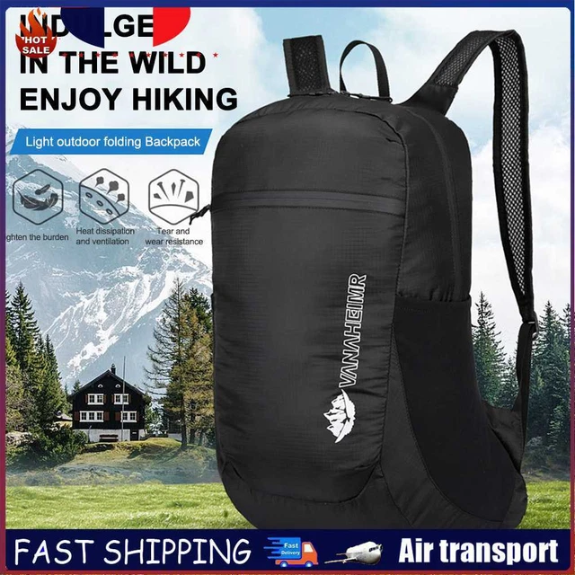 Nylon Foldable Backpack Camping Folding Bag Travel Daypack for Cycling (Black)