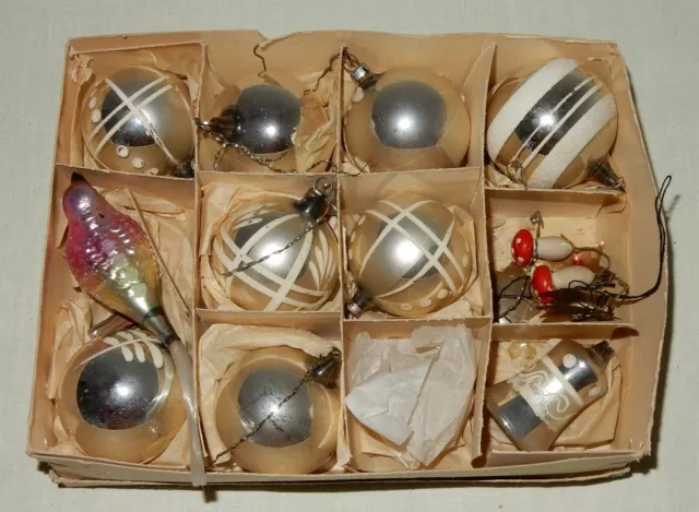 Konvolut Christbaumschmuck Weihnachten Glas antik 1930 Vogel Glocke Baumkugeln